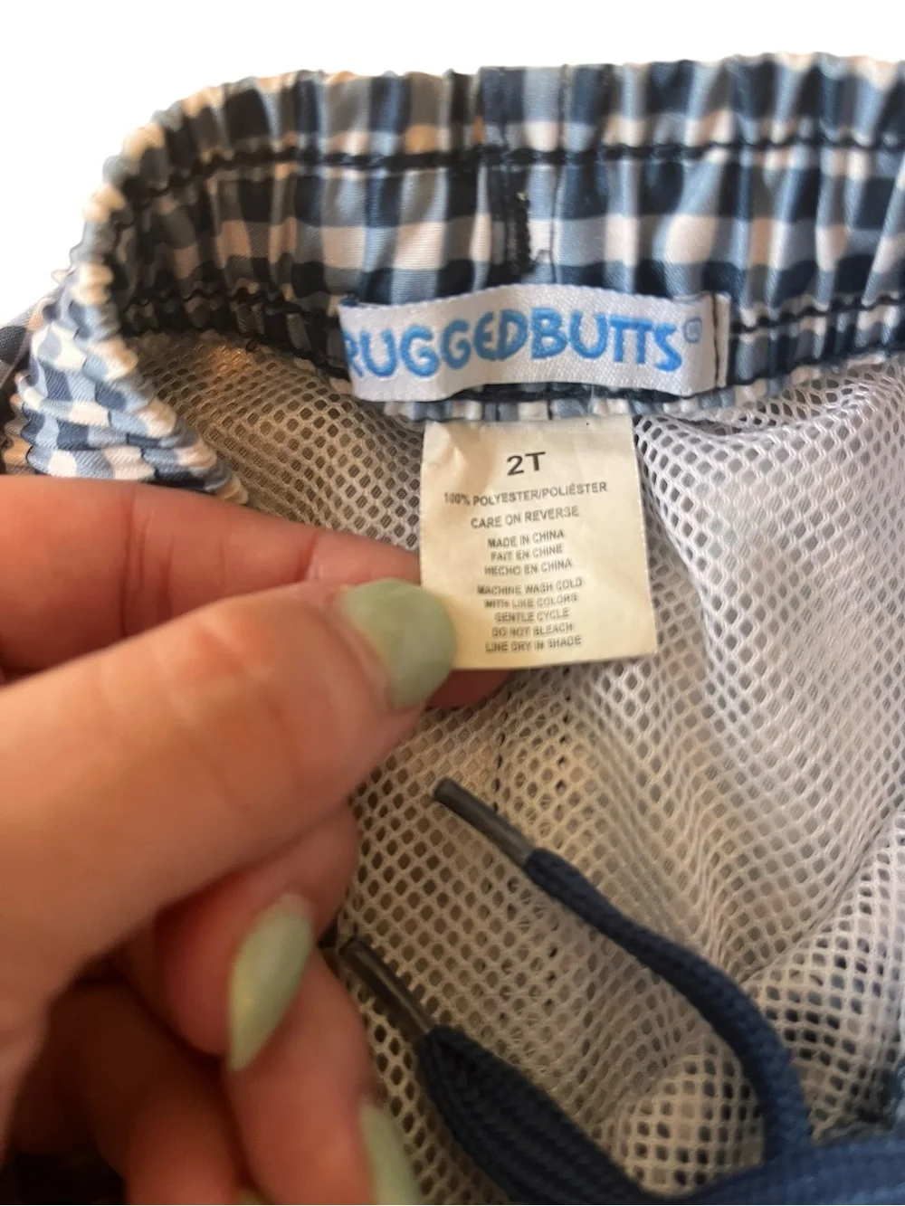 Rugged Butts Boys 2T Navy Gingham Swim Trunks Plaid Board Shorts